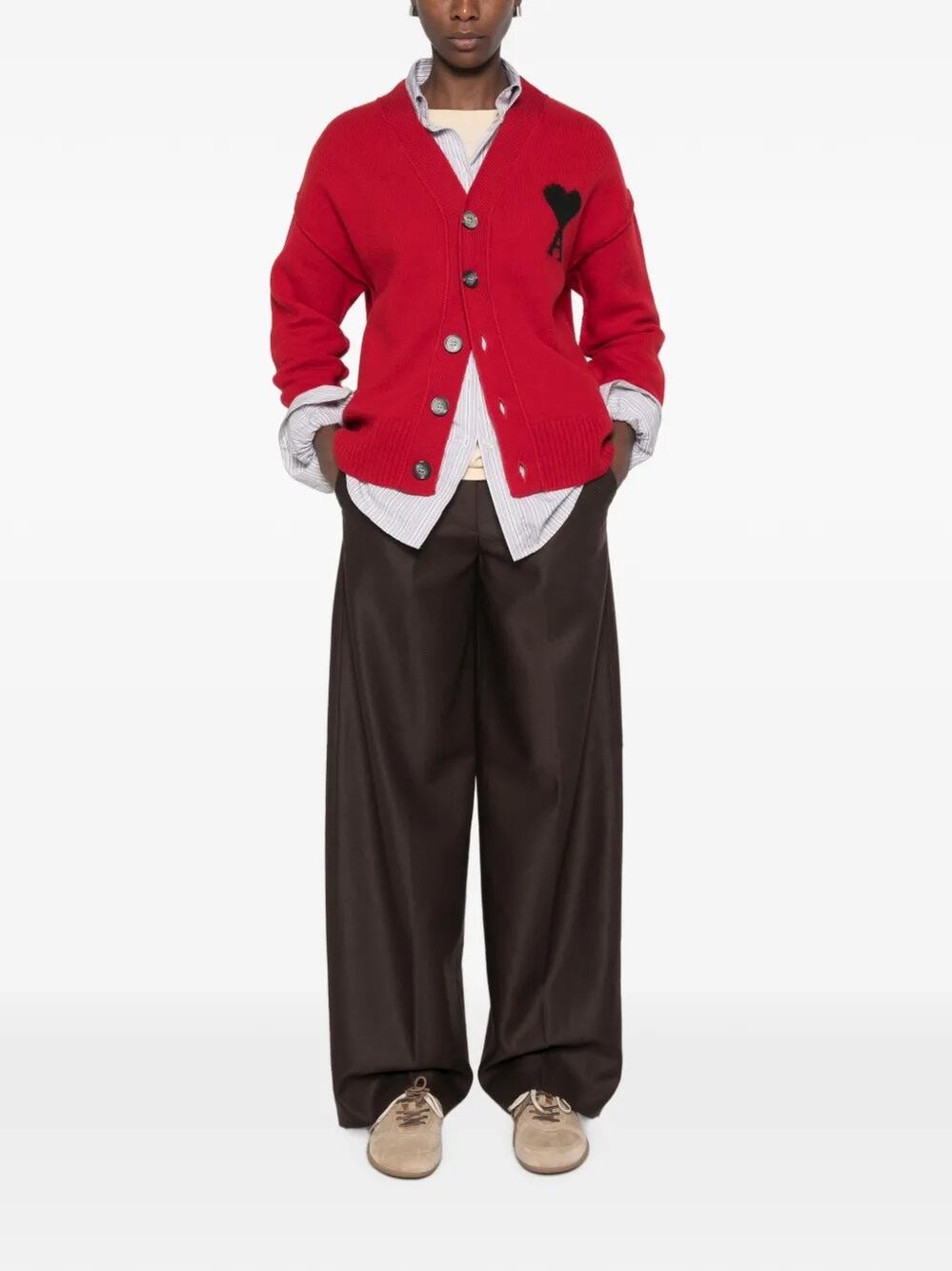 AMI Alexandre Mattiussi Ami de Coeur Wool Cardigan Ruby Red Heart S